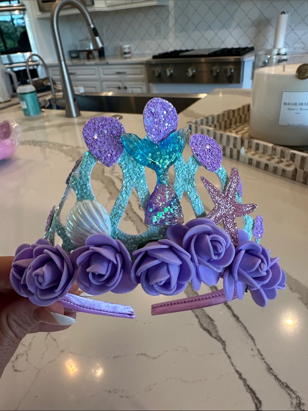 Kids Mermaid Tiara Headband with Purple Flowers